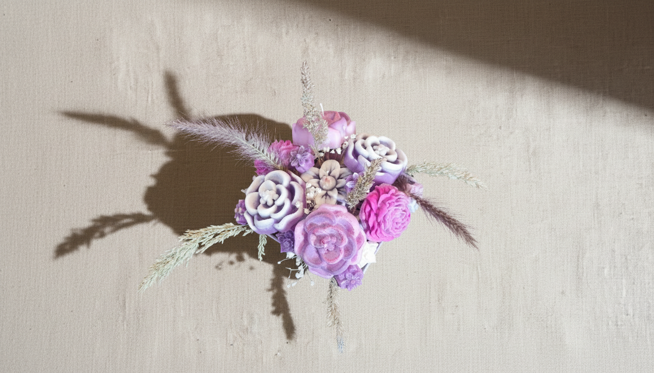 Ramo botánico artesanal en parafina vista cenital — regalos artesanales Quito