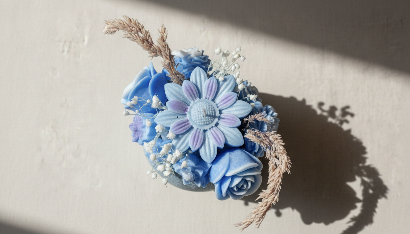 Vista cenital ramo botánico artesanal parafina — regalos de parafina artesanales