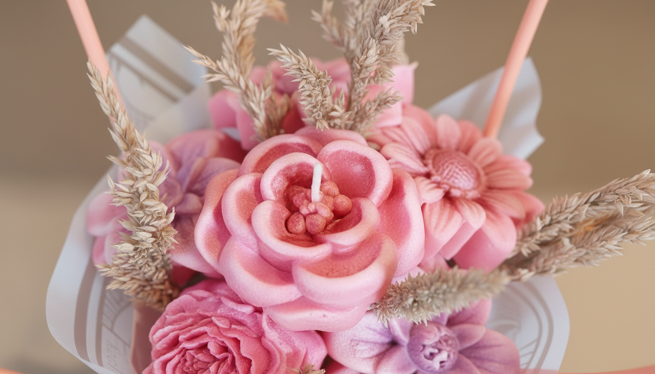 Detalle ramo botánico parafina — regalo de parafina artesanal Albor Tallado